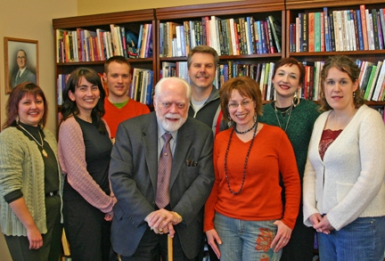 The Acquisitions Department, circa 2005.  Publisher Bill Krause is to the right of Carl, next is Barbara Moore, who still does tarot acquisitions, and that's me next to her, in the green.