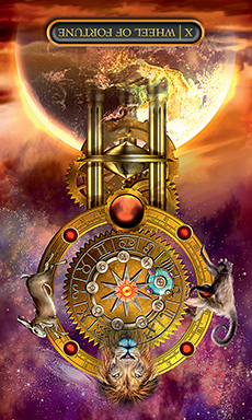 Reversed Wheel of Fortune tarot card illustration