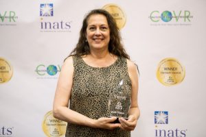 Publicist Kat accepting a COVR Award